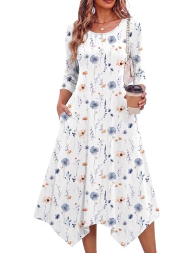 Image of Zeagoo Midi Dresses Women 2026 Dress 3 /4 Sleeve Casual Dresses with Pockets A Line Summer Beach Sundress