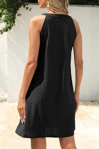 Image of MITILLY Womens Halter Summer Eyelet Mini Dress Casual Sleeveless Floral Lace Lined Sundresses for Beach Vacation Holiday
