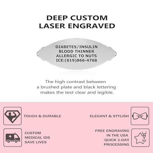 Divoti Custom Engraved Medical Alert Bracelets for Women | 4-Line Personalized Emergency ID | Mesh/Square Rolo Chain with Grand Filigree Tag2