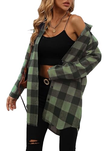 Damen Langarm Button Down Hemd V Ausschnitt Karohemd Lässige Flanell Karierte Bluse Knopfleiste Oversize Shirt