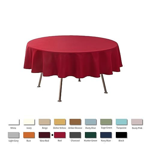Image of maxmill Round Textured Tablecloth Spill-Proof Wrinkle Free Soft Jacquard Table Cloth for Round Table Cover, for Dining Room Buffet Banquet Parties Holiday Dinner, 70 Inch Red
