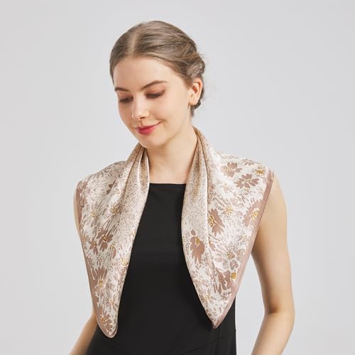 100% Pure Mulberry Silk Square Scarf for Hair-27''x27''- Women Silk Neckerchief Head Wrap Scarf3