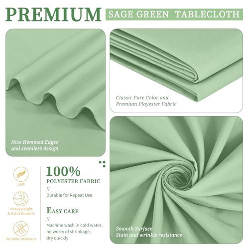 Showgeous Sage Green Tablecloth - 60 x 102 Inch, Rectangle for 6 Foot Table, Wrinkle Resistant Washable Polyester Table Cover for Wedding Party by Showgeous - Used condition - Image 4