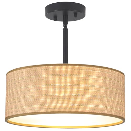 Heircido Rattan Sloped Ceiling Light Fixture, 13" Woven Boho Semi