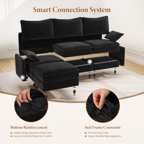 Image of Vesgantti 169 inch U Shaped Sectional Modular Couch, Comfy Cloud Sofa, Black