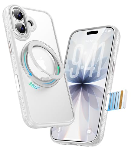 Image of for iPhone 17 Case, Compatible with MagSafe, Slim Shockproof Military-Grade Rugged Protective Case with Stand, Camera Control, Comfort Grip (B-White, iPhone 17)