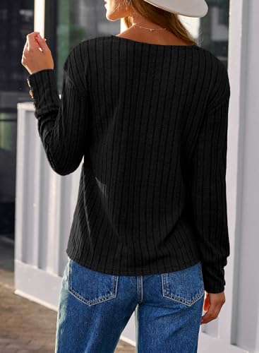 Image of Dokotoo Womens Tops V Neck Lightweight Sweater Fall Long Sleeve Top 2026 | Decorative Buttons, Soft Breathable Knit Material, Pullover Tunic Tops, Business Casual, Fall Outfits, Winter Clothing 2026
