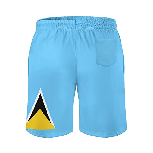 Men's Summer St Lucia Flag Swim Trunks Quick Dry Surf Boardshorts Bathing Suit Shorts with Pockets L3
