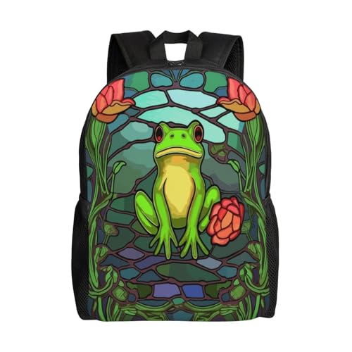 Teen Unisex Backpack Frog Flower Mosaic Art 16Inch Durable Backpack Gym Casual Daypack for Women Men Gift