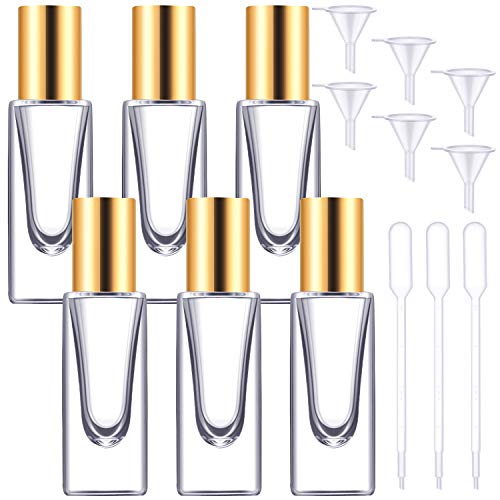 18 Pieces Travel DIY Essential Oil Roller Bottle Set, Includes 9 Pieces 6 ml/ 0.2 oz Glass Cosmetic Container Roller Bottle, 6 Funnel, 3 Plastic Liquid Dropper for Essential Oil Perfume