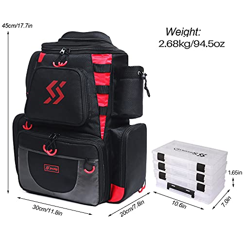 Sougayilang Fishing Tackle Backpack Waterproof Tackle Bag Storage With 4 Trays Tackle Box And Protective Rain Cover For Camping Hiking - Black #TOP1