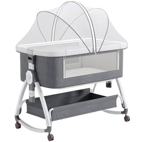 MXNUP Cuna para Bebé 3 en 1, Cuna Colecho para Bebe con Mosquitera, Cesta de Almacenamiento, Cambiador y Colchones, 6...