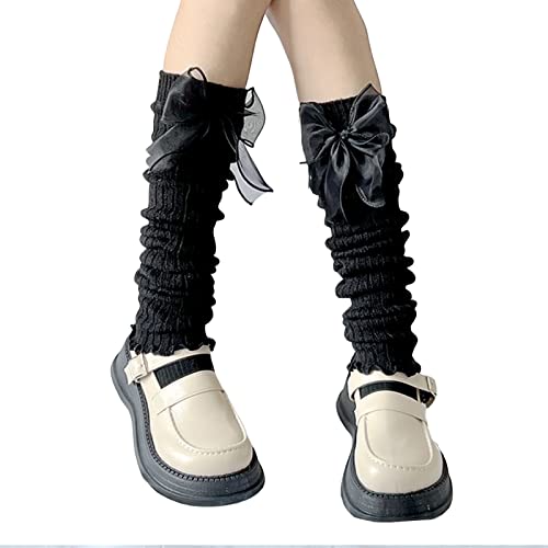 Image of Leg Warmers for Women Knitted Ribbed Stirrup Long Leg Warmers Loose High Socks Winter Socks Leg Warmer Kawaii Footless Socks (BLACK)