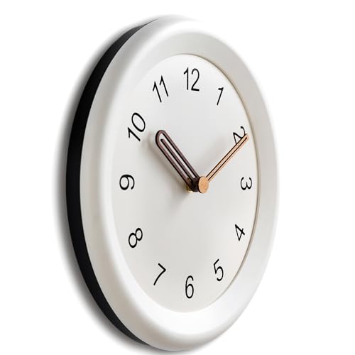 Image of Mosewa 10 Inch White Wall Clock Silent Non-Ticking Quartz Battery Operated Analog Clock with Wood Hands, Easy to Read Minimalist Round Clock for Kitchen Living Room Bedroom Office