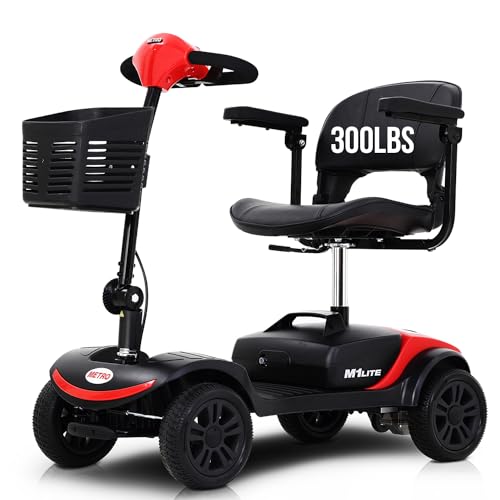 4 Wheel Mobility Scooters for Seniors-Electric Scooter Adults with Big seat-Wheelchair Long Range Power Extended Battery-12V20AH*2pcs/Charger 300 lbs Foldable Scooter -Red