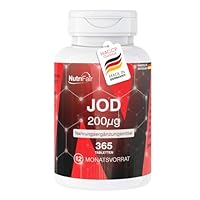 Nutrifair Jod 200μg, 365 Tabletten mit je 200μg Jod, schluckfreundlich, Hochdosiert, Kaliumjodid, 100% Vegan, Deutsche Produktion & Laborprüfung