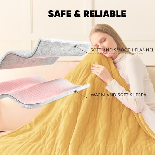Heated Blanket Queen Size 84"x90" Heating Blanket, Dual Control Fast-Heating,Thick Warming Plush Electric Lap Blanket Sherpa Gifts for Women,Mom,Grandma with 5-Position Timer,Spicy Yellow by greenoak - Image 6