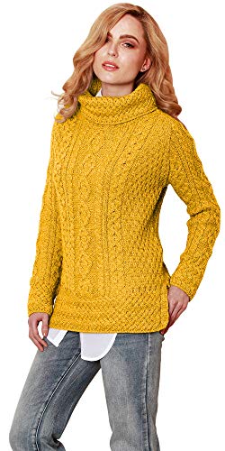 Image of Carraig Donn - Ladies - 100% Soft Merino Wool - Cable Knit Sweeter Vented Roll Neck Irish Jumper