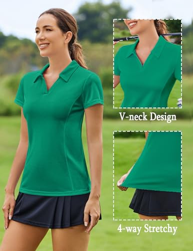 Image of PINSPARK Womens Golf Shirt Short Sleeve Polo V-Neck Quick Dry Tennis Tops | Moisture-wicking Breathable Fabric, Classic Collar, Slim Fit, Ideal for Golf Tennis Pickleball Casual