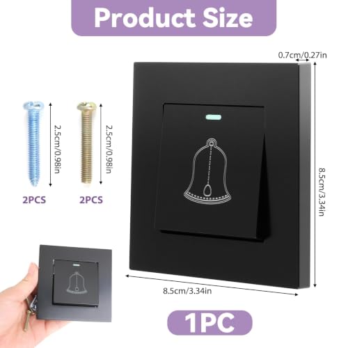 Miniatura 2 de Botón De Timbre Exterior Impermeable 220-250 V, Interruptor De Timbre De Puerta De Cristal Con Tornillos, Instalación Fácil, Uso Doméstico U Hotelero, Exterior, Negro