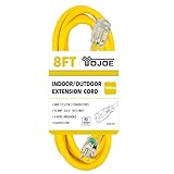 YOJOE 8 Foot Yellow Extension Cord, Lighted Outdoor 12/3 Cord, 12 Gauge 3 Prong SJTW Heavy Duty Exte