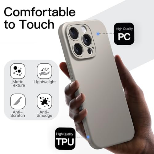 Image of JETech Slim Case for iPhone 16 Pro Max, Natural Titanium | Camera Lens Protection, Ultra-Thin Matte Finish, Lightweight Minimalist Cover