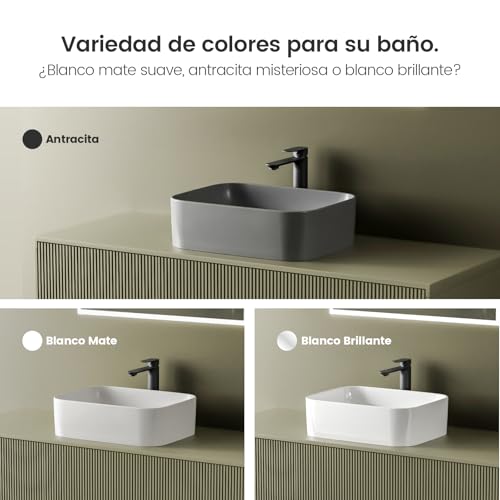 EMKE Rechteckiges Aufsatzwaschbecken, 61 x 38 x 15 cm, Waschbecken für WC, Keramikwaschbecken für Badezimmer, Mattgrau