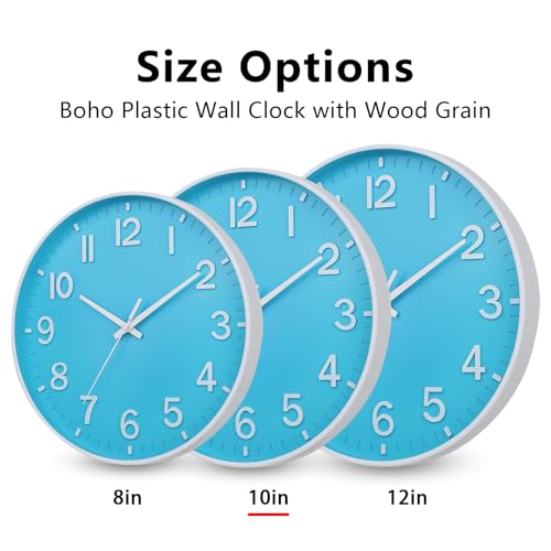 Image of HZDHCLH Wall Clocks Battery Operated,Wall Clock Blue and White 10 inch Wall Clock Silent Non Ticking Modern 3D Numbers for Office Kitchen Classroom Bedroom Living Room Decor