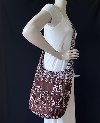 Image of Owl Print Sling Crossbody Messenger Purse - Hippie Hobo Shoulder Bag - Unlined, Medium