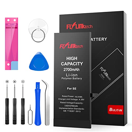 Batería para iPhone SE 2700mAH con 64% más de Capacidad Que la batería Origina, FLYLINKTECH Reemplazo de Alta Capacidad Batería para iPhone SE con Kits de Herramientas de reparación, Cinta Adhesiva