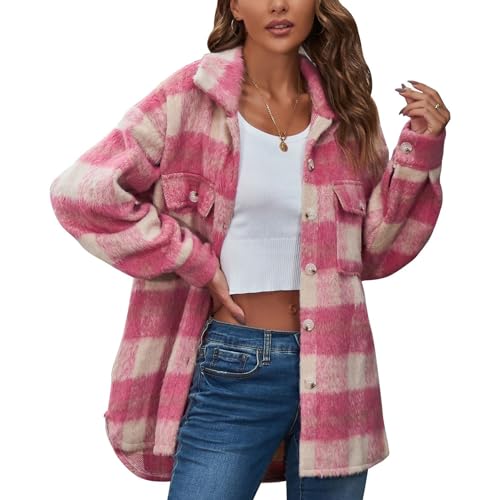 Women's Long Sleeve Jacket Thermal Shirt Jacket Plaid Printed High Low Fashion Fall Cute Soft Outerwear