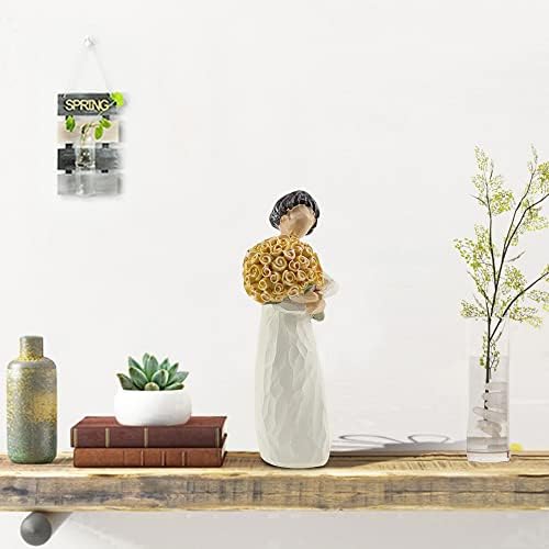 guobinZH Decorations Guardian Angel Figurine Hand Holding Yellow Rose Hand Carved Praying Angel Sculpture Home Decoration Gifts to Express Sincere Friendship Blessings and Love