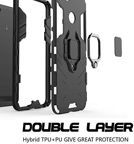 Image of FitSmart Hybrid Armor Shockproof Soft TPU and Hard PC Back Cover with Ring Case for Samsung Galaxy A71 - Black