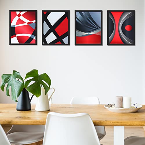 4 Pieces Multi-Colors Stripe Poster Prints Unframed Abstract Wall Art Modern Abstract Wall Art Abstract Art Prints Paper Art Posters For Wall Home Decoration (Red Silver And Black,11.8 X 15.7 Inch) #TOP5