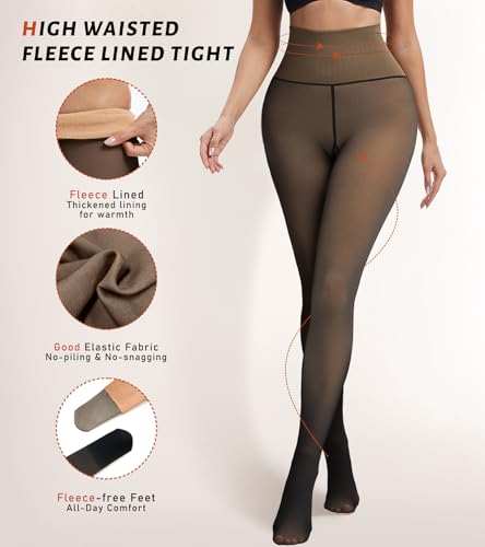 ciksob Fleece Lined Tights Women Winter Thermal Leggings Pantyhose Fake Translucent Hight Waist Thick Warm Sheer Stockings (Medium,Fake Translucent Black) - image 3