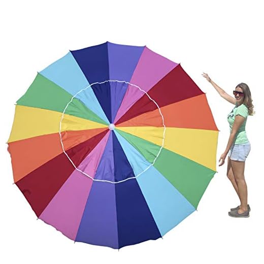 EasyGo 8 Foot Heavy Duty HIGH Wind Beach Umbrella - Giant 8' Beach Umbrella with Sand Anchor & Carrying Bag -Sturdy Pole and Thicker Fiberglass Ribs for High Wind Resistance
