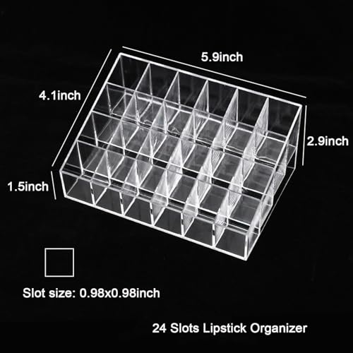 Image of Lipstick Organizer 24 Slots Plastic Clear Cosmetic Display Holder for Lip gloss Chapstick Perfume Nail Polish Essential Oil
