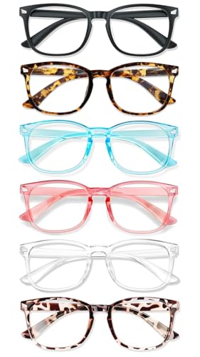 Image of Blue Light Glasses for Woman Men, 99% Blocking Square Frame 6 Pairs | Anti Eyestrain & UV Glare Protection, Computer Blue Light Blocking Glasses for Gaming TV Phone Screen
