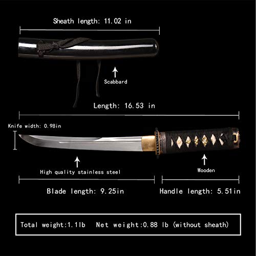 SV Mini Katana Samurai Sword 1045 Carbon Steel 16.53 Inch Black