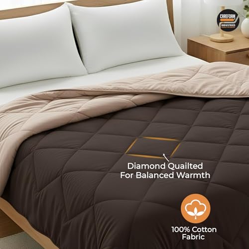Image of CareFoam Winter Special Comforter 300 GSM - Premium Microfiber Quilt for Heavy Winter | Soft & Warm Double Bed Blanket | Lightweight, Fluffy & Durable Comforter | Single 60 x 90 | Beige & Brown