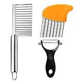 Contenido del paquete: 1 pelador, 2 cortadores de ondas, combinación adicional de pelador y cuchillo ondulado, no necesitas gastar dinero adicional.