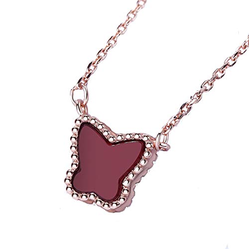 Preisvergleich Produktbild Zeitenwende Rosegold Plattierte 925 Silber Damenkette mit echtem roten Achat-Stein Schmetterlingsanhänger - Lieferung mit Geschenkbox - Echtes Silberschmuckgeschenk für Frauen, Freundin