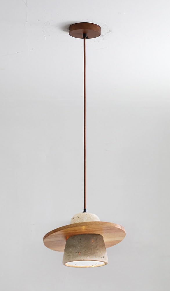 ITOSUI Wabi Pendant Light - Travertine Cone-Shaped Chandelier for Dining Room, Kitchen, and Living Decor(Log Color)
