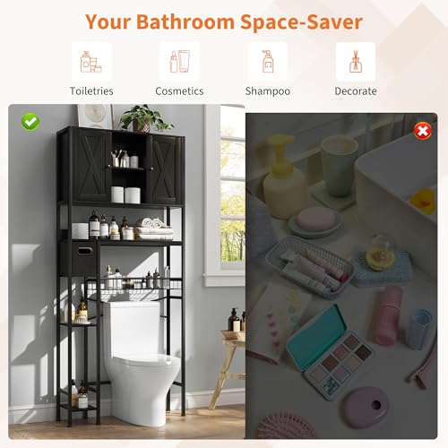 IDEALHOUSE Over The Toilet Storage Cabinet - 2-Door Design Bathroom Organizers Shelf, Freestanding Space-Saver Above Toilet Storage Cabinet with Toilet Paper Holder, Water-Resistant Toilet Shelves - image 8