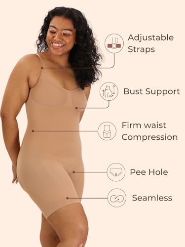Image of UNDERNEAT Womens Seamless Mid-Thigh Bodysuit | Full Bodyshaper with Adjustable Straps | Made with Premium Airflow+ Fabric | Tummy and Thigh Control Shapewear | All Day Comfort Wear
