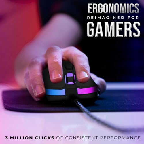 Image of Lapcare Champ LGM-105 Gaming Mouse, 6 Buttons, 4 Adjustable DPI Levels Upto 3600 DPI, 5 Circular & Breathing LED Light, Wired Mouse (Black)