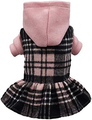 Fitwarm Knitted Plaid Dog Dress Hoodie Sweatshirts Pet Clothes Sweater Coats Cat Outfits Pink XS