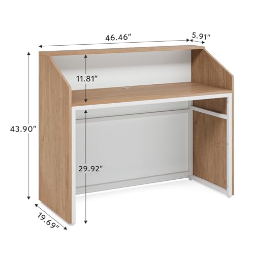 image for LITTLE TREE 47-Inch Reception Desk with Counter, Oak Front Desk Recept