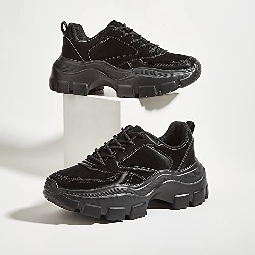 Image of LUCKY STEP Women Chunky Platform Dad Colorblock Casual Lace-Up Walking Sneakers