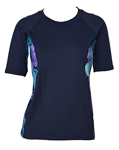 Private Island Women UPF 50+ Short Sleeve Top Swimsuit T-Shirt Rash Guard Workout (XL, NwJV)